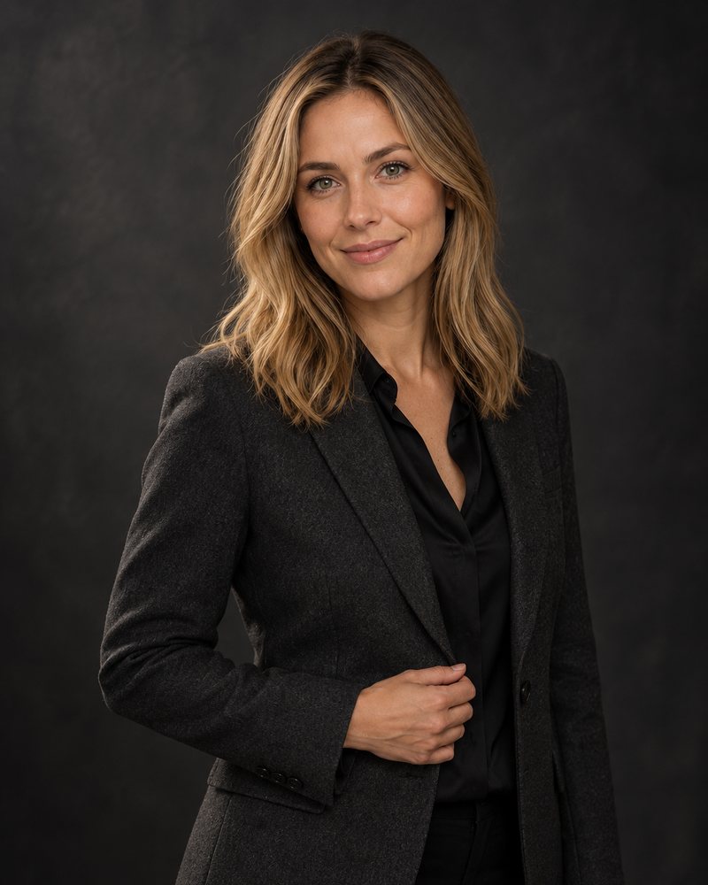 Amy AI generated Dark studio headshot