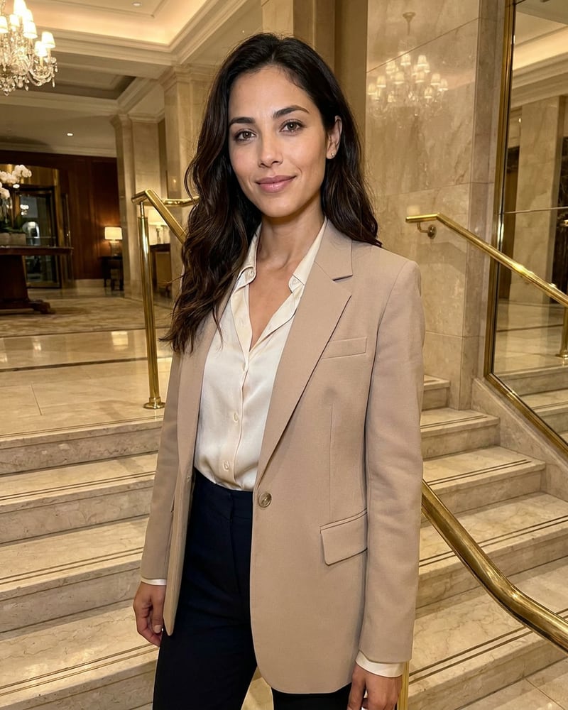 Rachel AI generated Luxury hotel headshot